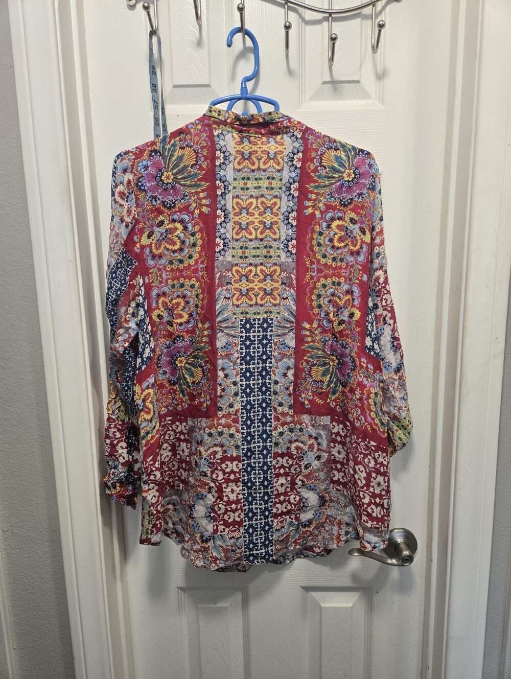 Johnny Was Red Multicolor Boho Floral Patchwork Blouse Size L - Picture 8 of 9